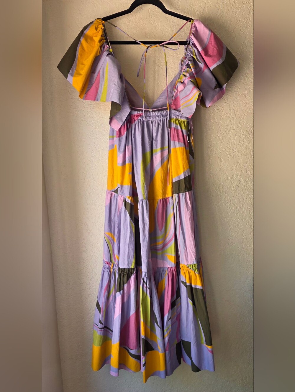 La Ligne Multicolor Tiered Flutter Maxi Dress in Yellow, Lilac & Olive - Picture 5 of 10